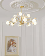 Ginkgo Leaf Chandelier with Frosted Glass Globes