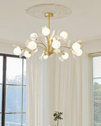 Ginkgo Leaf Chandelier with Frosted Glass Globes
