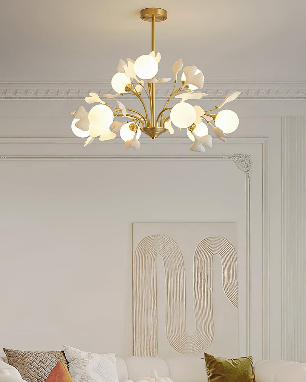 Ginkgo Leaf Chandelier with Frosted Glass Globes