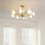 Ginkgo Leaf Chandelier with Frosted Glass Globes