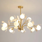 Ginkgo Leaf Chandelier with Frosted Glass Globes