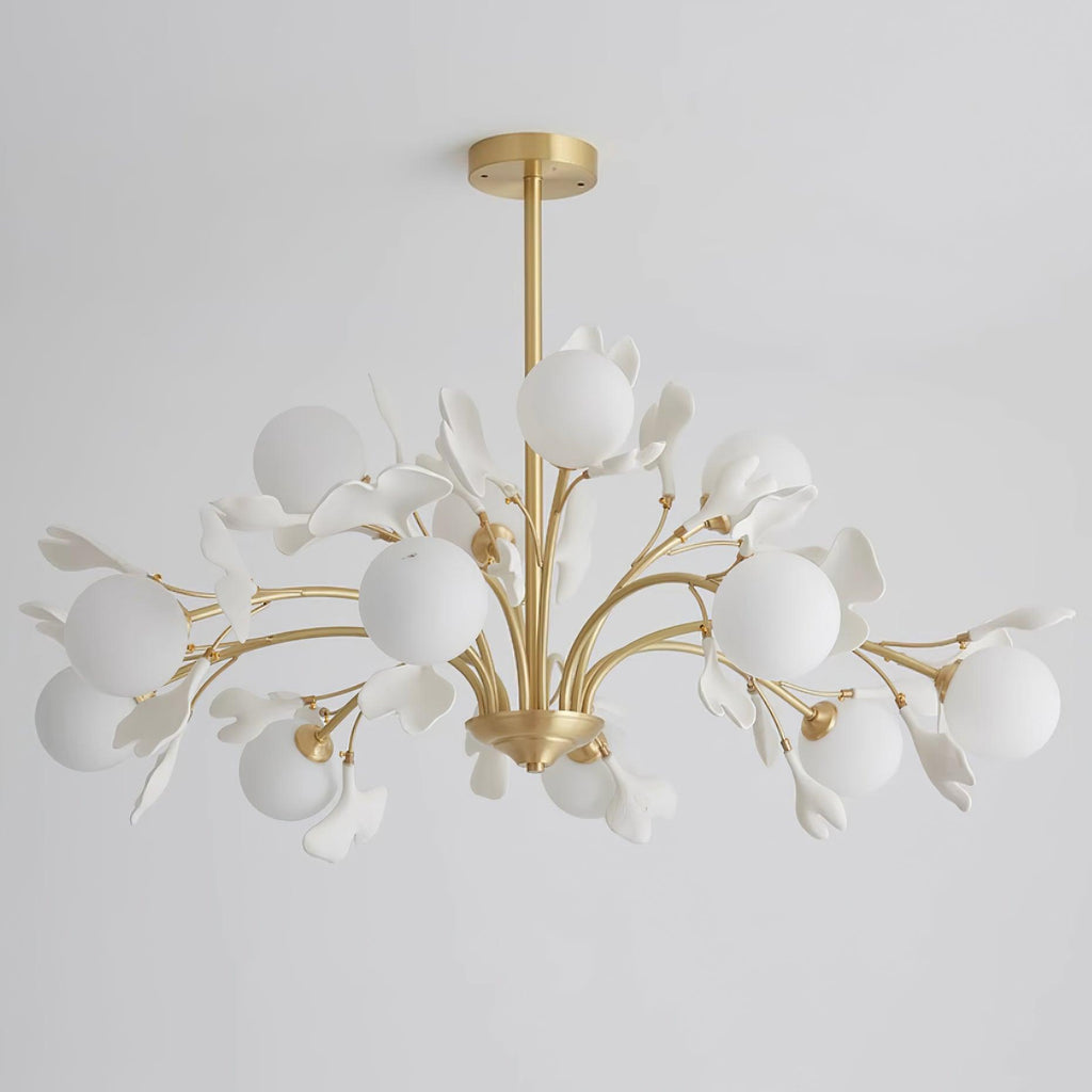 Ginkgo Leaf Chandelier with Frosted Glass Globes