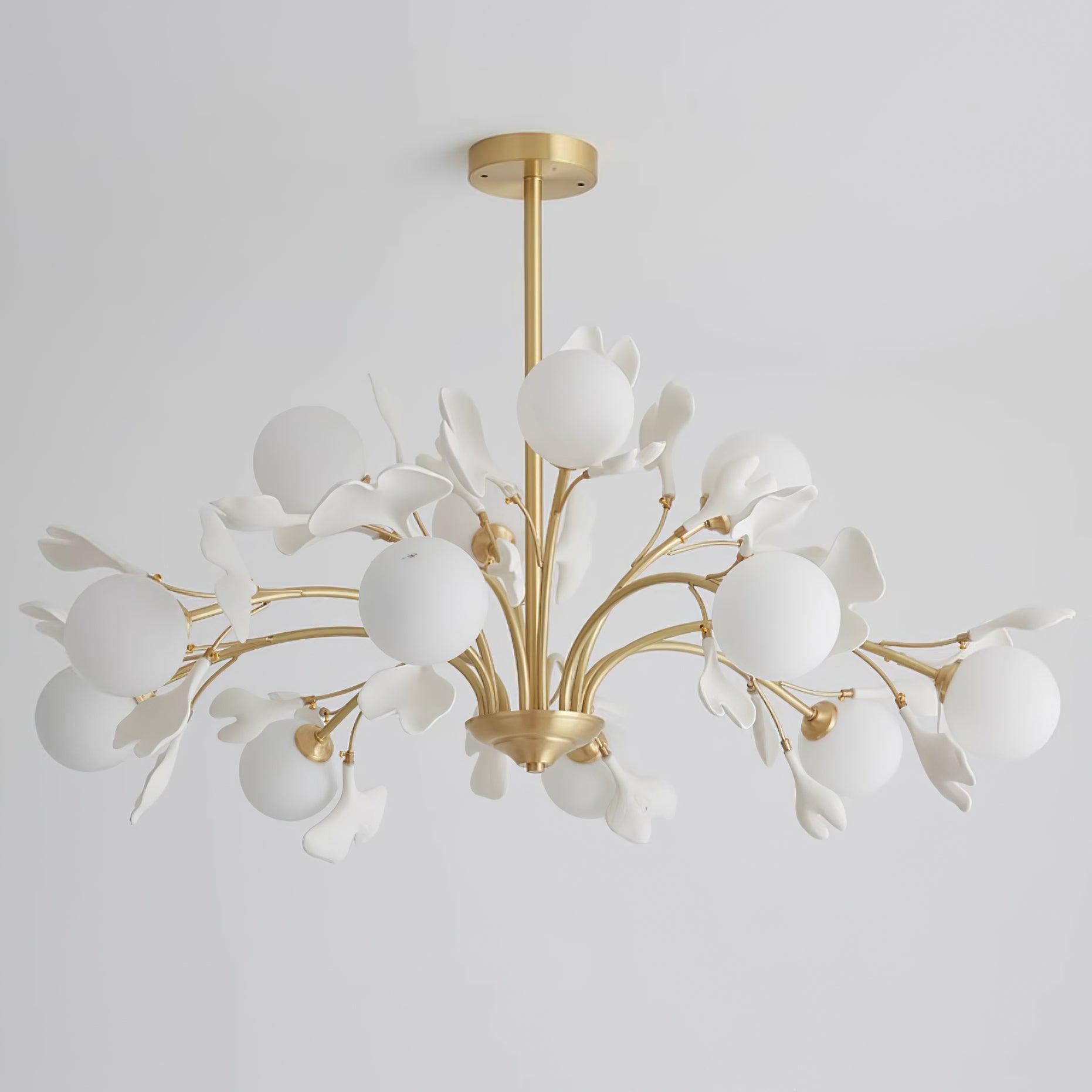 Ginkgo Leaf Chandelier with Frosted Glass Globes