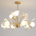 Ginkgo Leaf Chandelier with Frosted Glass Globes