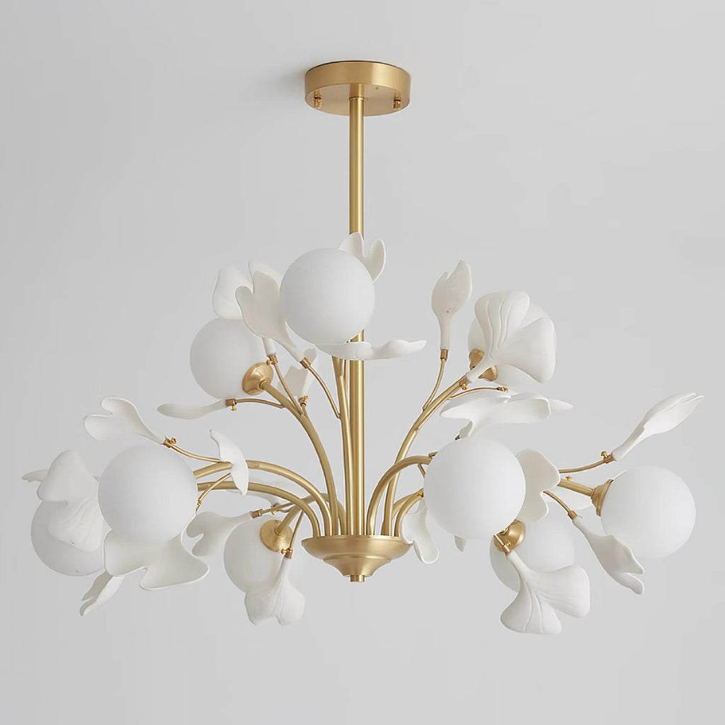 Ginkgo Leaf Chandelier with Frosted Glass Globes