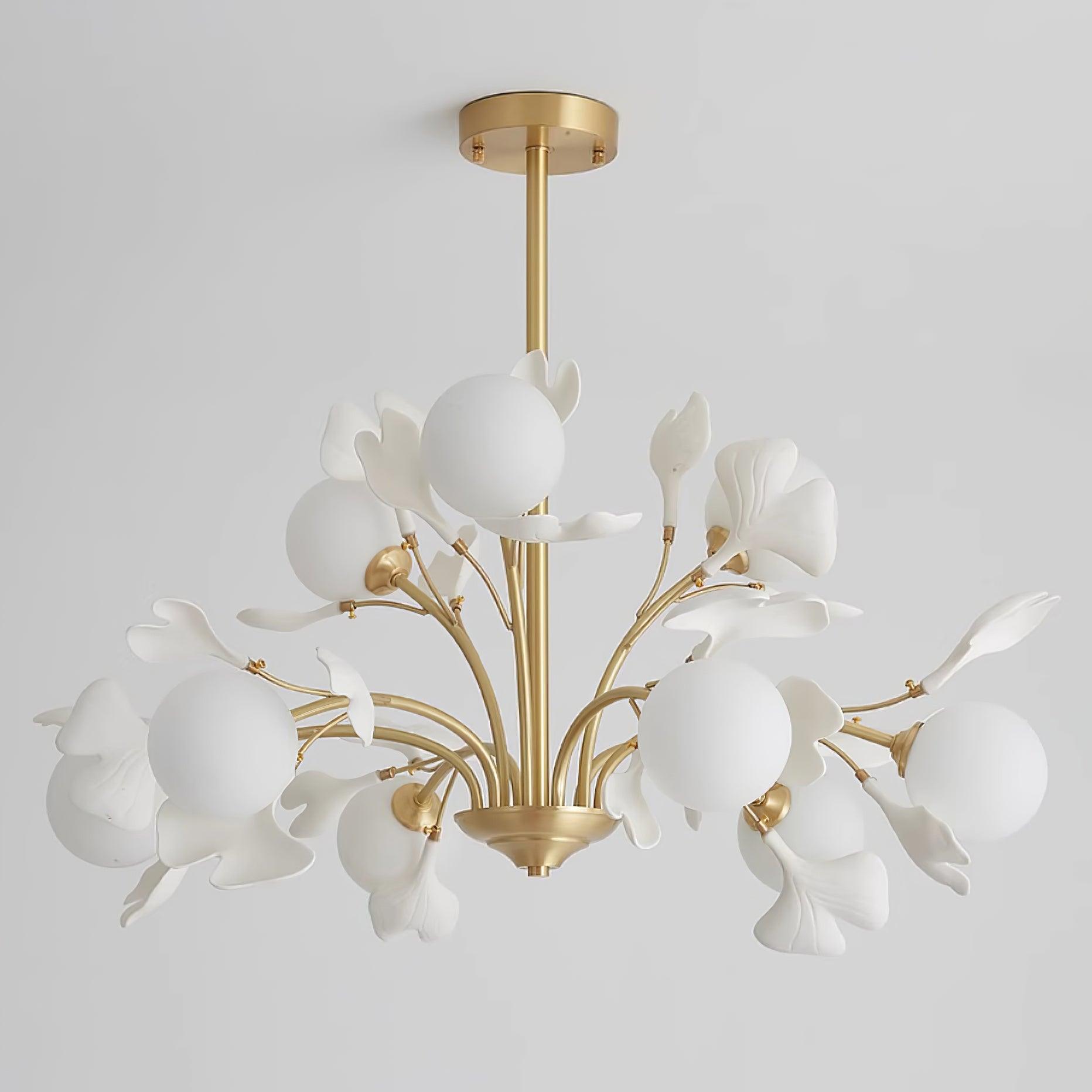 Ginkgo Leaf Chandelier with Frosted Glass Globes