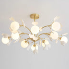 Ginkgo Leaf Chandelier with Frosted Glass Globes