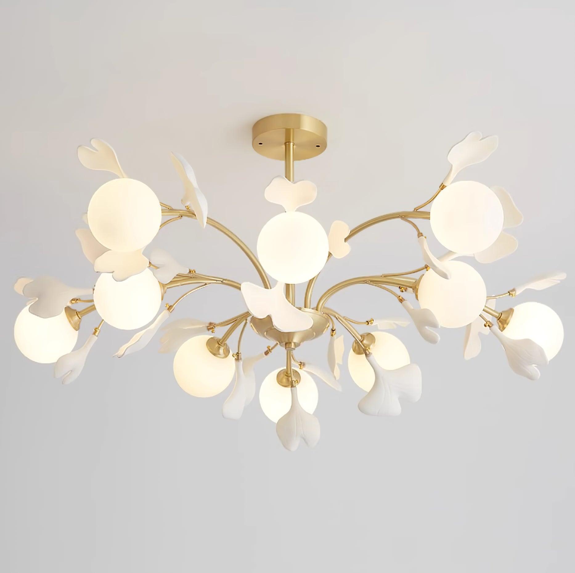 Ginkgo Leaf Chandelier with Frosted Glass Globes