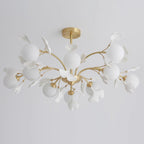 Ginkgo Leaf Chandelier with Frosted Glass Globes