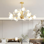 Ginkgo Leaf Chandelier with Frosted Glass Globes