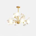 Ginkgo Leaf Chandelier with Frosted Glass Globes