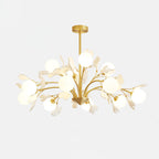 Ginkgo Leaf Chandelier with Frosted Glass Globes