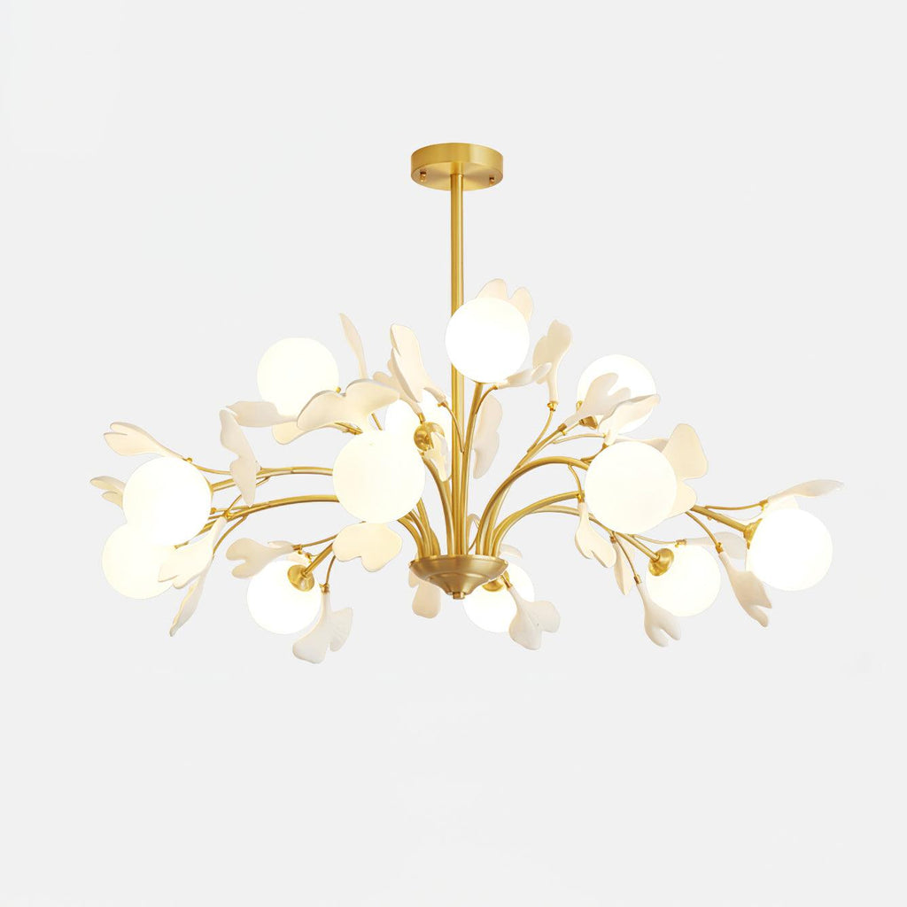 Ginkgo Leaf Chandelier with Frosted Glass Globes