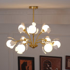 Ginkgo Leaf Chandelier with Frosted Glass Globes