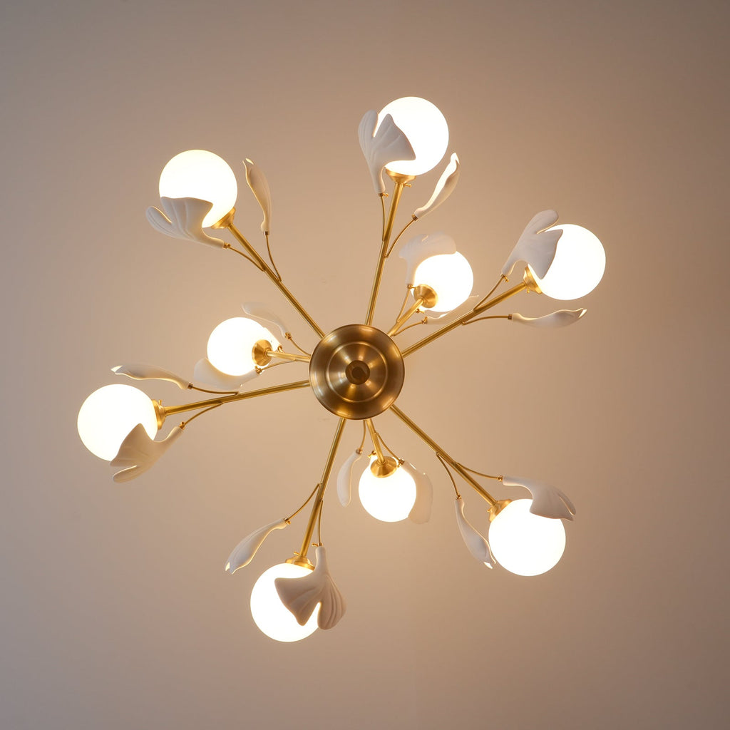 Ginkgo Leaf Chandelier with Frosted Glass Globes