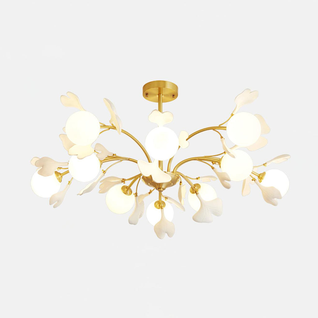 Ginkgo Leaf Chandelier with Frosted Glass Globes