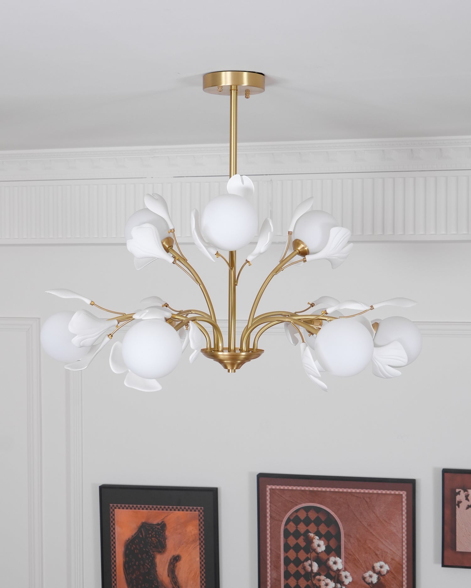Ginkgo Leaf Chandelier with Frosted Glass Globes
