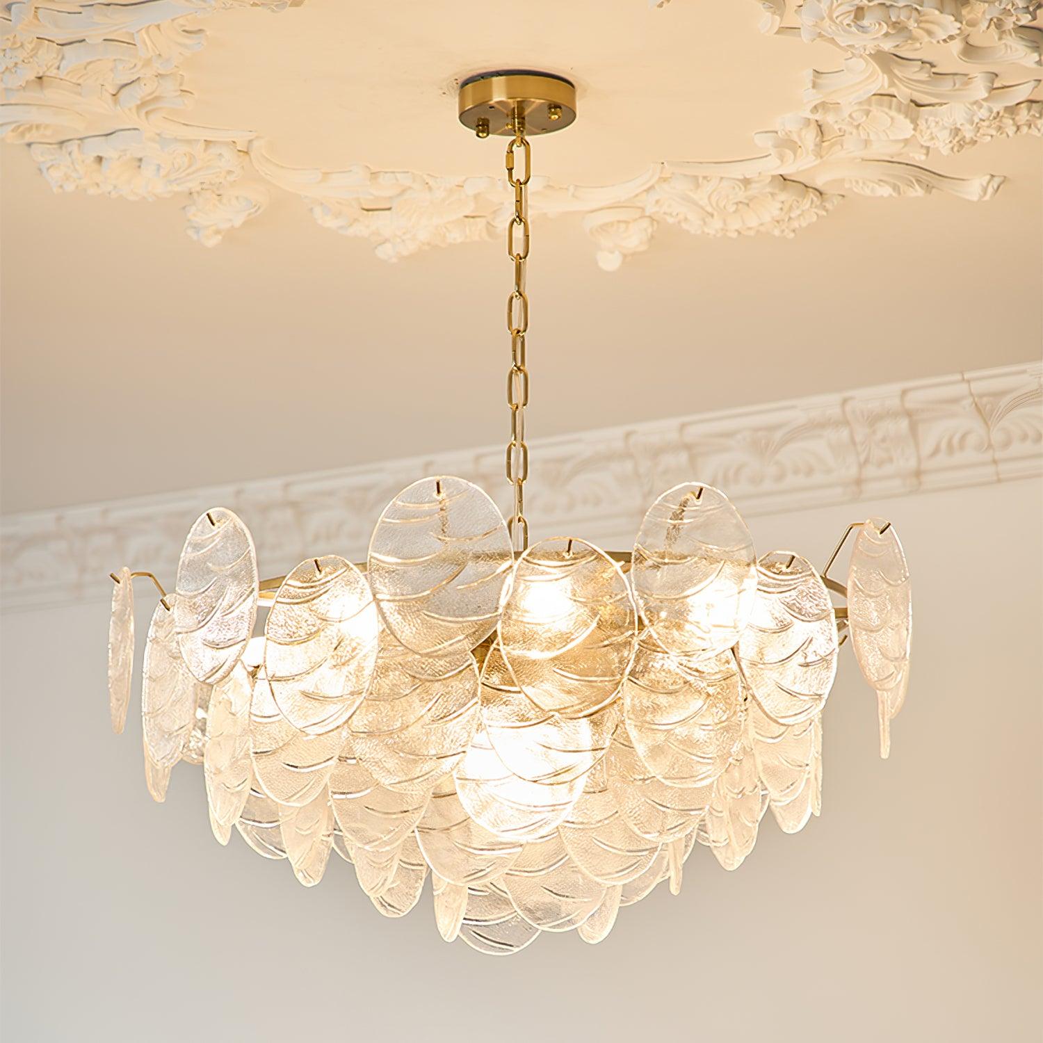 Chandelier Glass Discs Metal Frame Gold Finish Victorian
