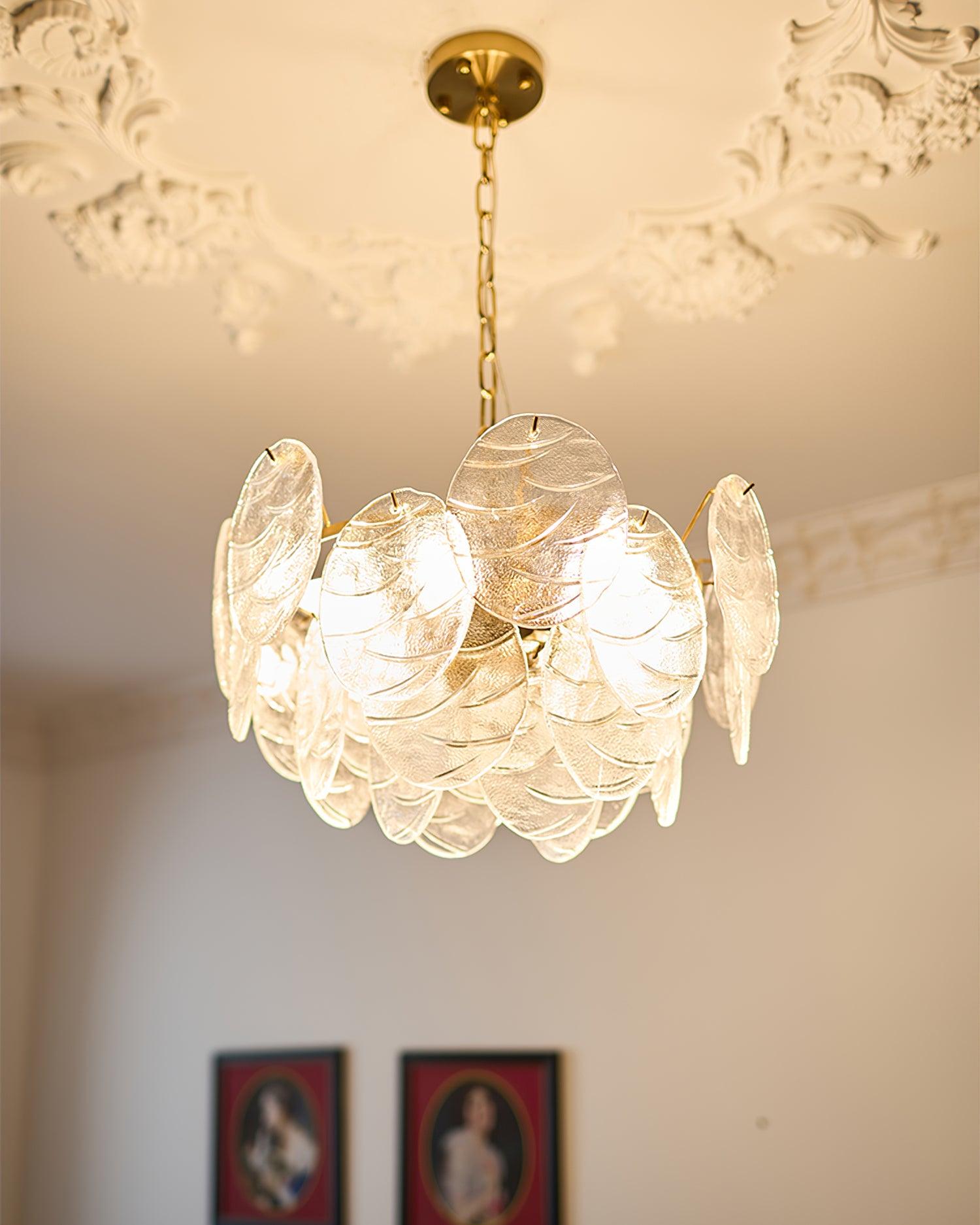 Chandelier Glass Discs Metal Frame Gold Finish Victorian