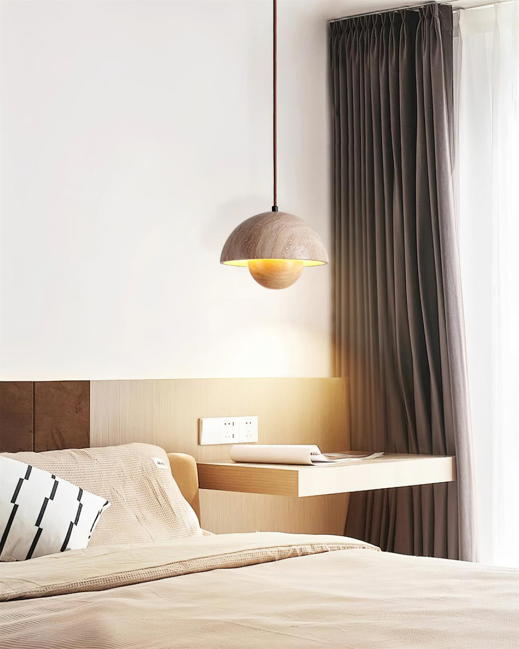 Ritta  Travertine  Pendant Lamp Wood