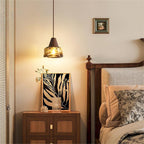 Pendant Lamp Amber Glass Shade Wood Top Vintage Artistic