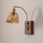 Wall Lamp Brass and Glass with Wood Backplate Vintage Artisan