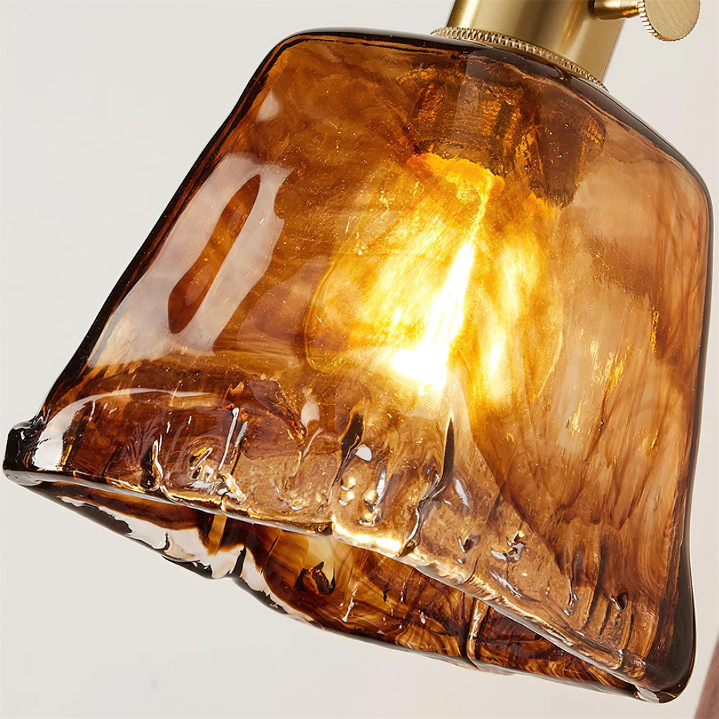 Wall Lamp Brass and Glass with Wood Backplate Vintage Artisan