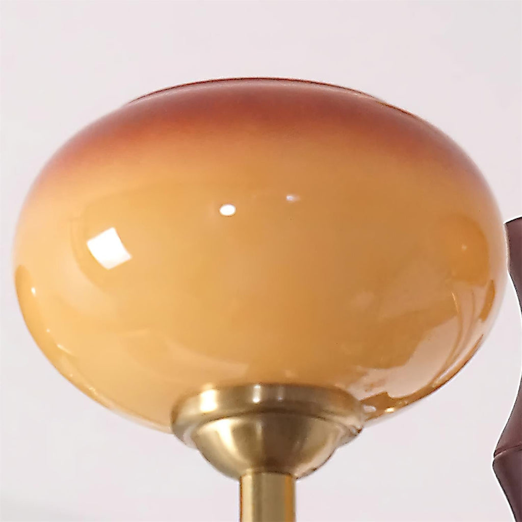 Chandelier Caramel Glass Globes Walnut Wood Arms Vintage