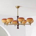 Chandelier Caramel Glass Globes Walnut Wood Arms Vintage