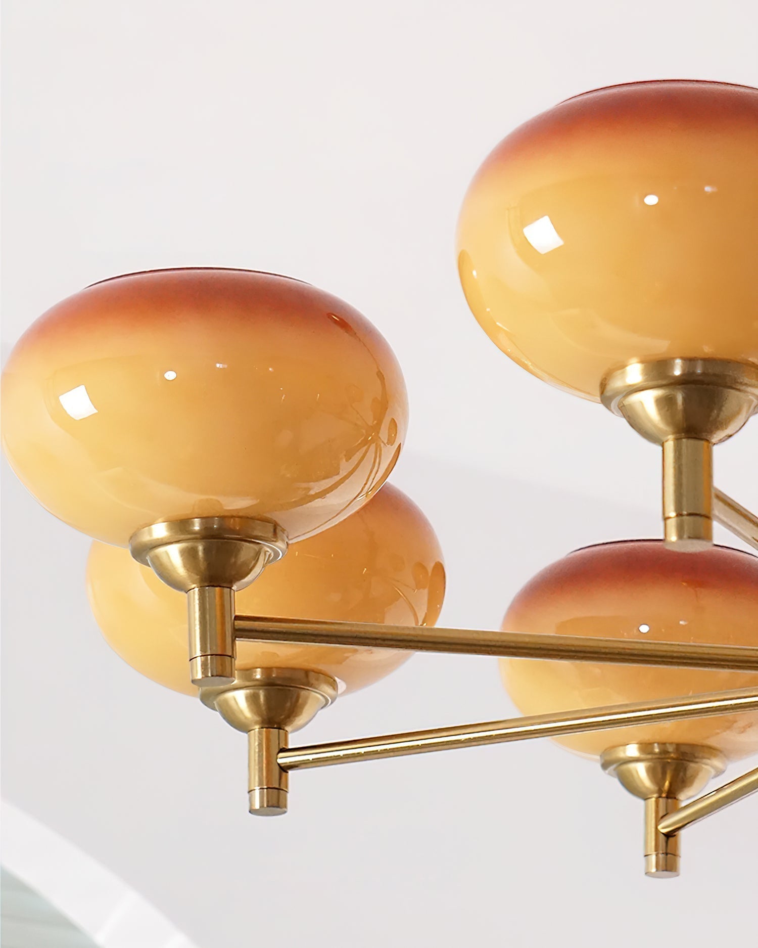 Chandelier Caramel Glass Globes Walnut Wood Arms Vintage