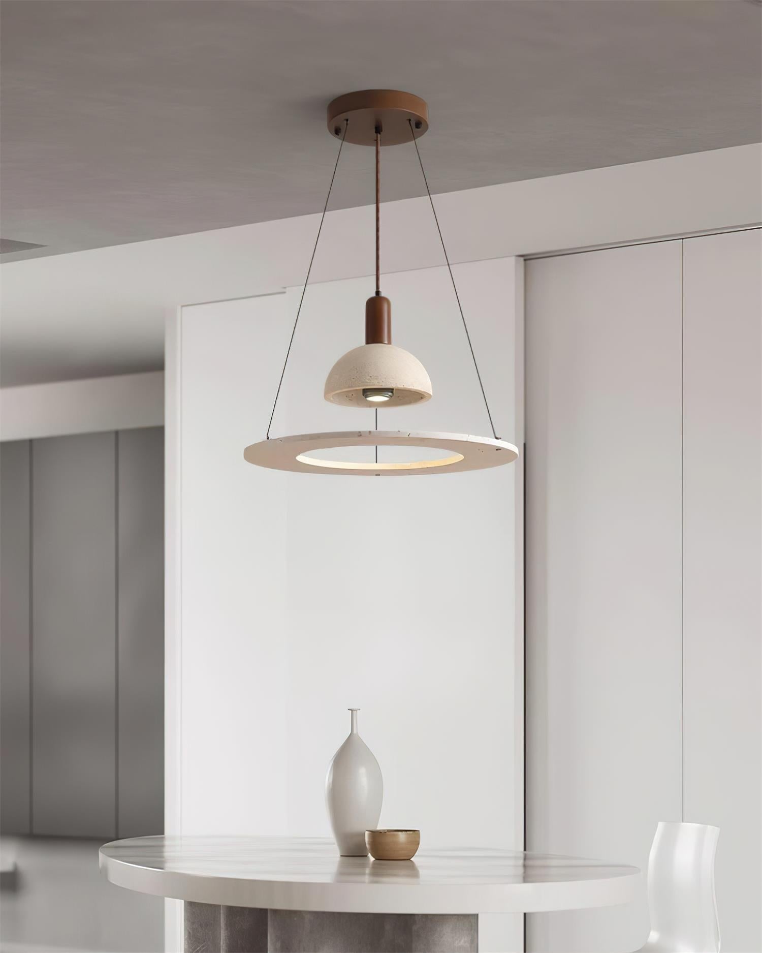 Ritta Travertine Dome & Ring Pendant Lamp