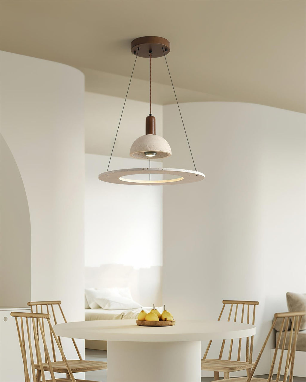 Ritta Travertine Dome & Ring Pendant Lamp