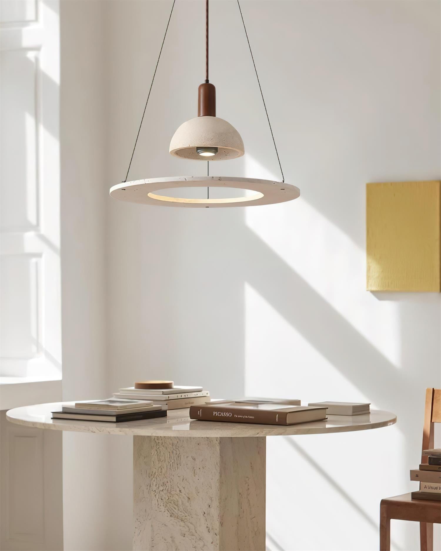 Ritta Travertine Dome & Ring Pendant Lamp