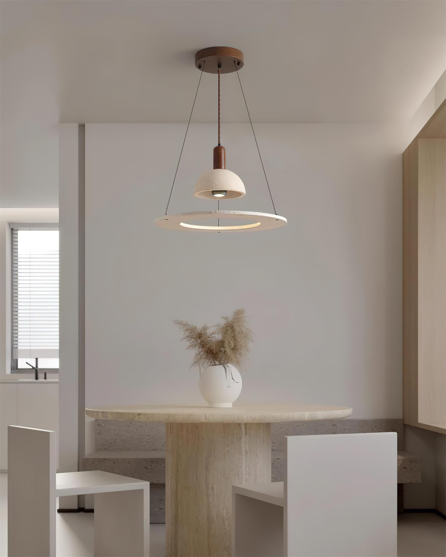 Ritta Travertine Dome & Ring Pendant Lamp