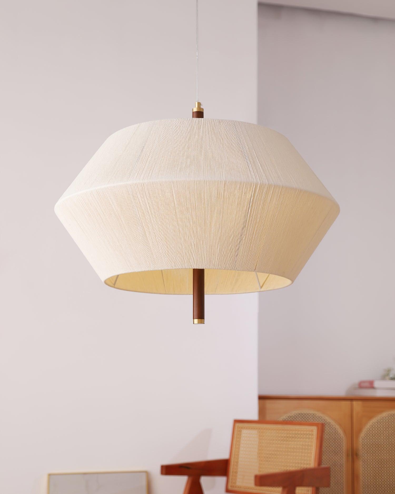 Pendant Lamp Cotton-Thread Shade Walnut Wood Natural