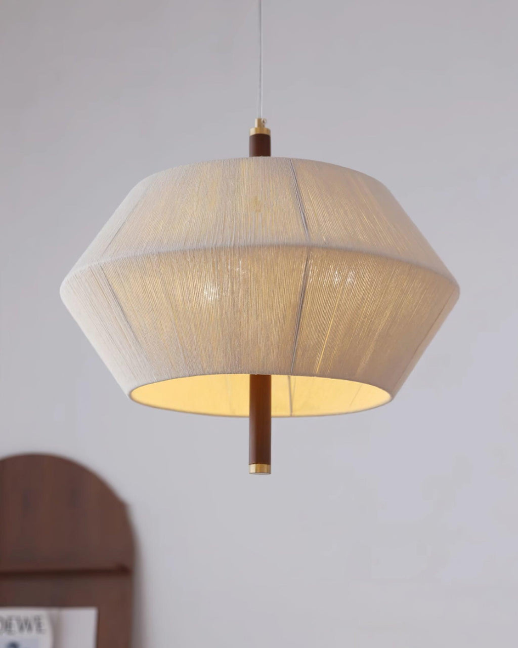 Pendant Lamp Cotton-Thread Shade Walnut Wood Natural