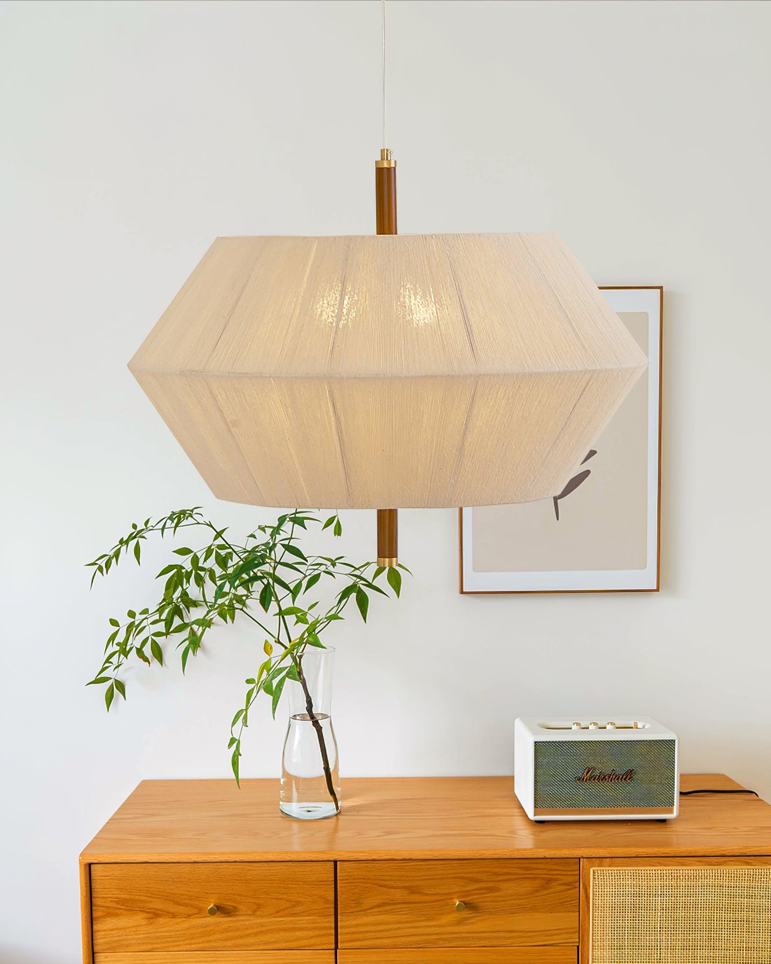 Pendant Lamp Cotton-Thread Shade Walnut Wood Natural