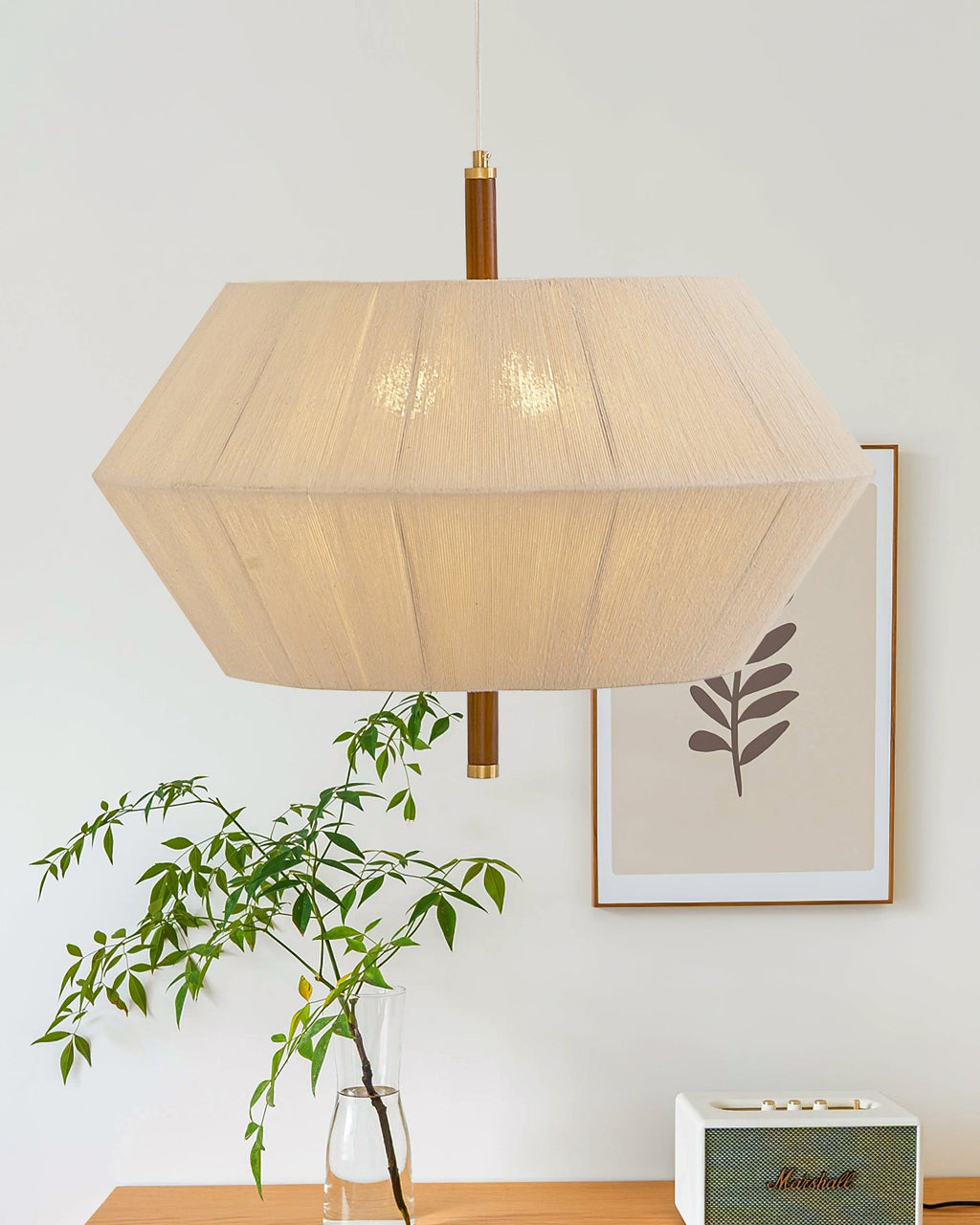 Pendant Lamp Cotton-Thread Shade Walnut Wood Natural