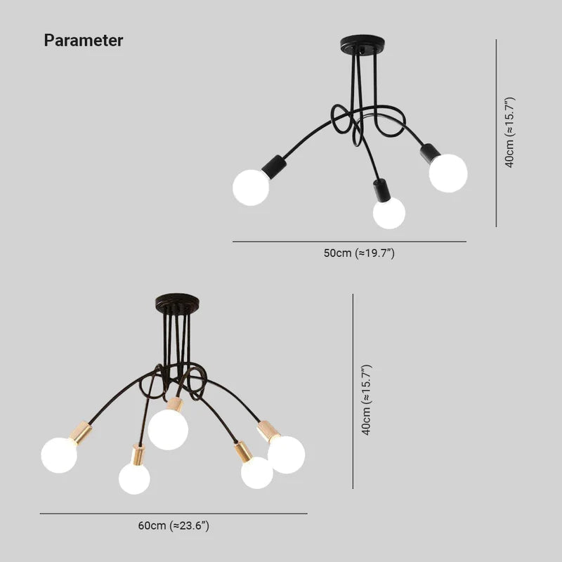 Arisha Modern Linear Curve Metal Ceiling Light, Dining Room/Living Room