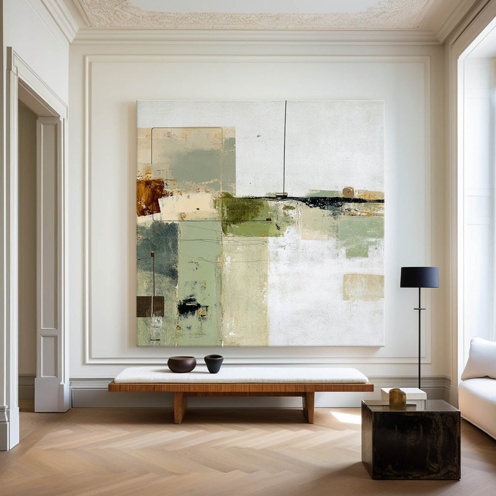 Neutral Geometric Abstract Oil Painting