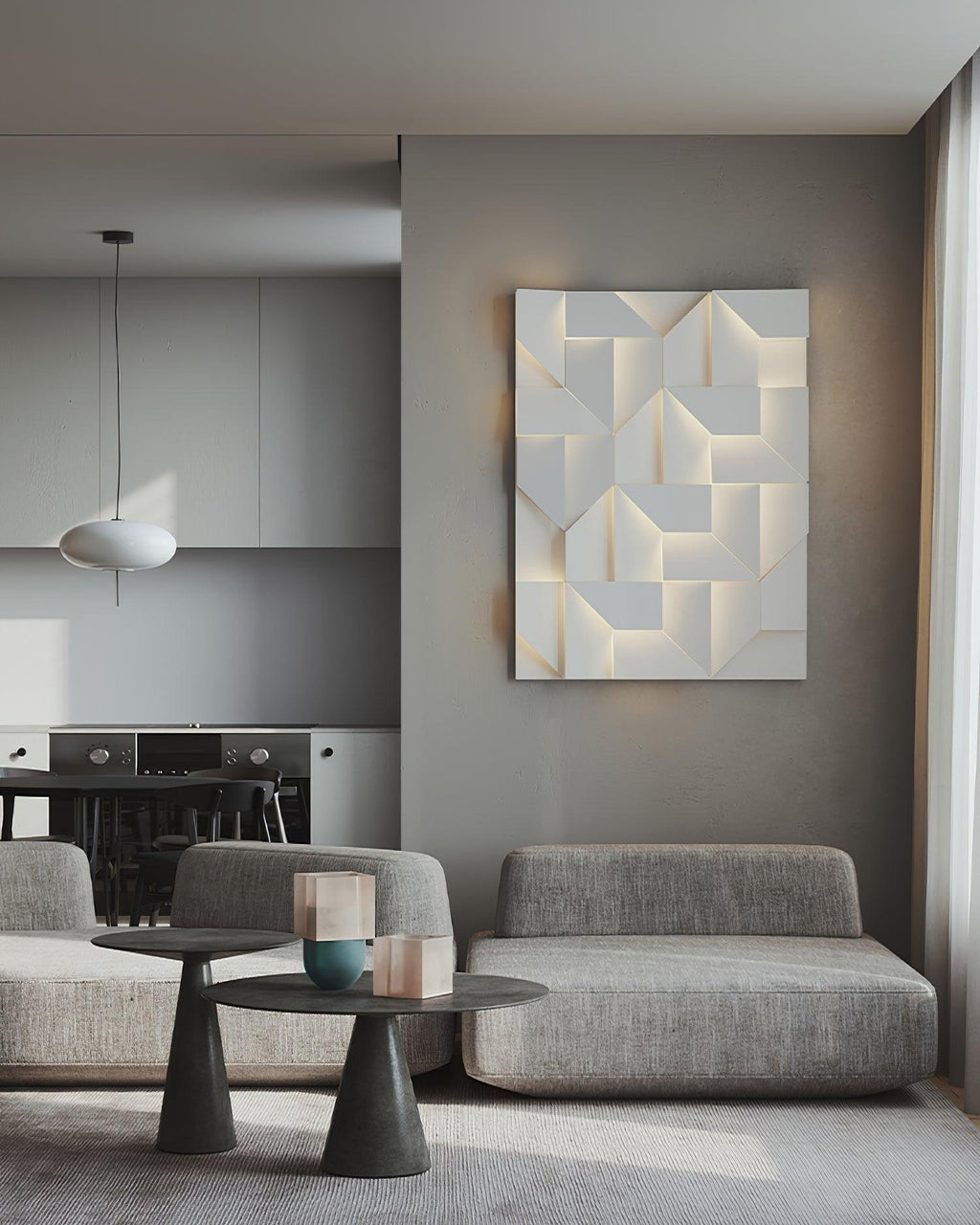 Wall Lamp 3D Geometric Panels Layered Light Art Remote Dimming Modern