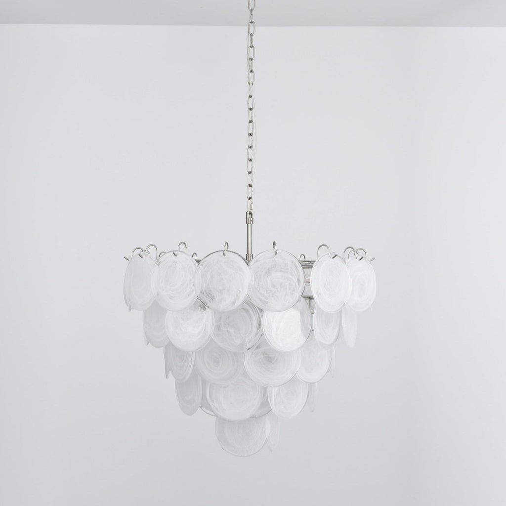 Aurora Chandelier White Murano Glass Disc