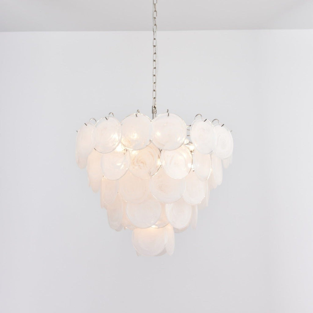 Aurora Chandelier White Murano Glass Disc