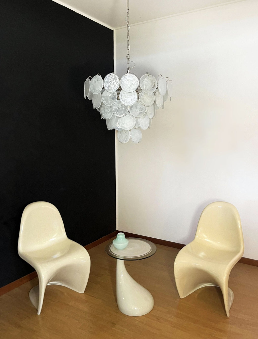 Aurora Chandelier White Murano Glass Disc