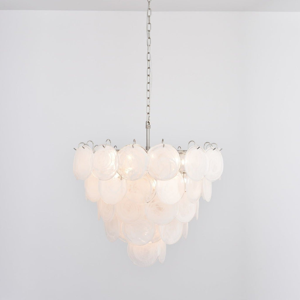 Aurora Chandelier White Murano Glass Disc