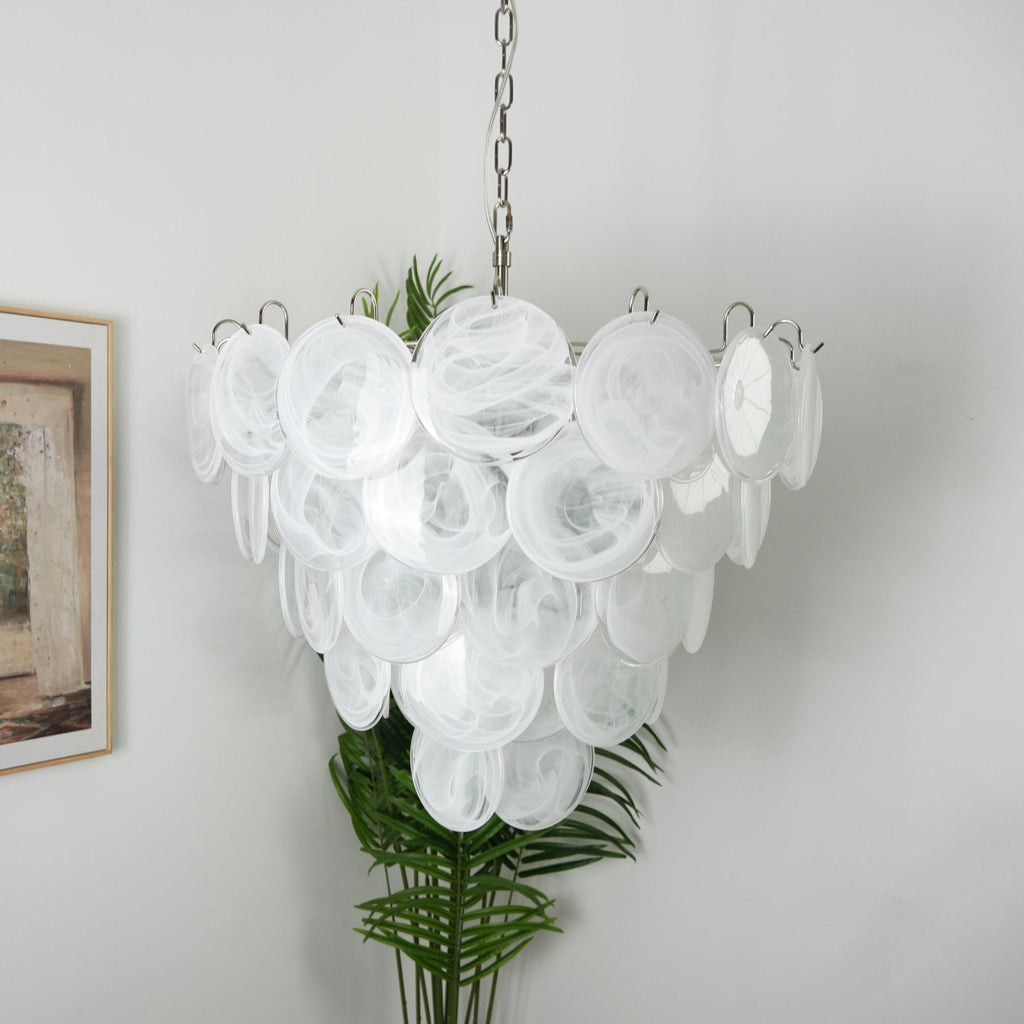 Aurora Chandelier White Murano Glass Disc