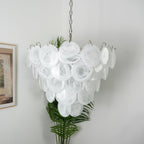 Aurora Chandelier White Murano Glass Disc