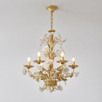 Chandelier Ornate Metal Frame Porcelain Roses Crystal Classic Luxury