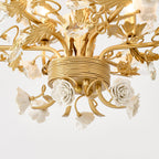 Chandelier Ornate Metal Frame Porcelain Roses Crystal Classic Luxury