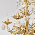 Chandelier Ornate Metal Frame Porcelain Roses Crystal Classic Luxury